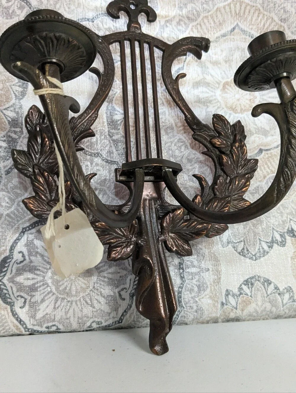 NWT Candle Wall Sconce 2 Arm Lyre Harp Cast Iron | Cottage Decor